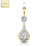 14 KT Three Tiered Tear Drop CZ Dangle Solid Gold Belly Ring