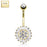14K Sun Flower CZ Solid Gold Belly Ring