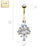 14K Pear CZ Cascading Oval Cluster Gold Belly Ring