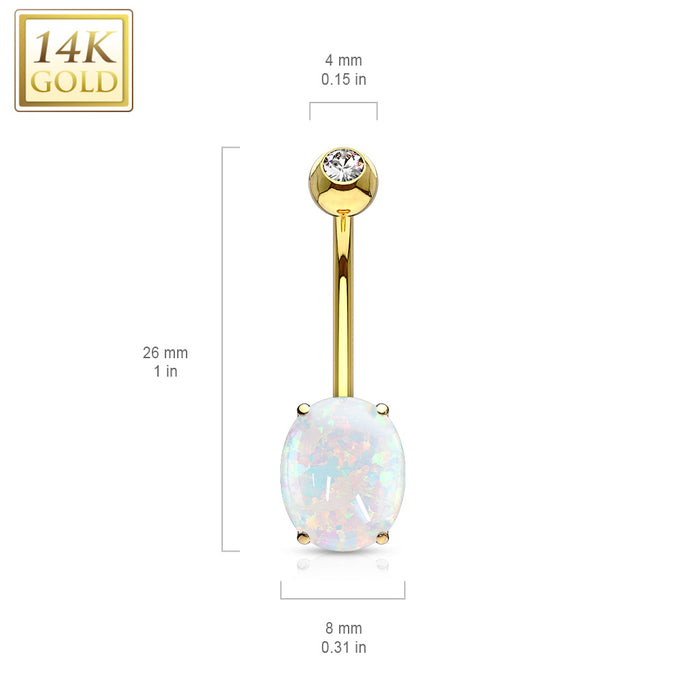 14K Solid Gold Opal Belly Ring