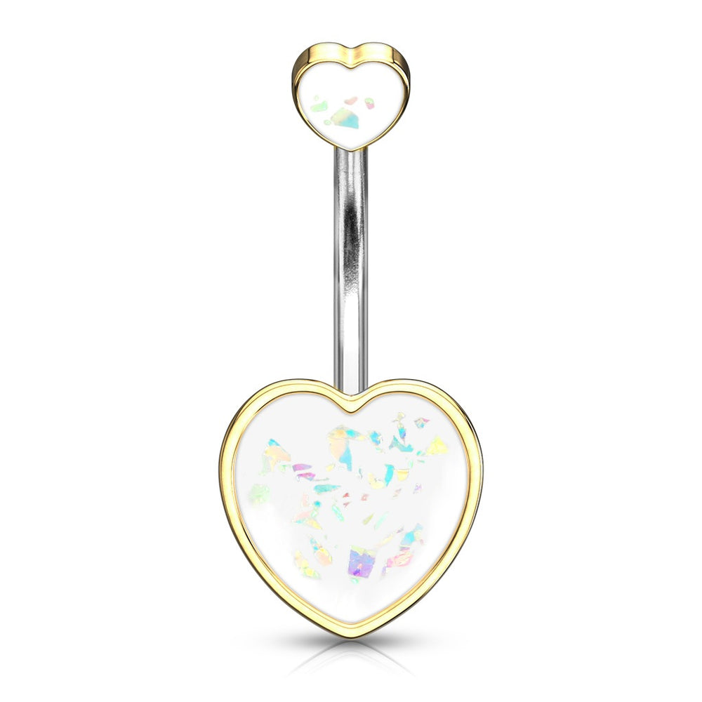 Double Hearts Opal Glitter Belly Ring Golden