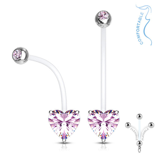 Pink Prong Set Heart Pregnancy Belly Ring