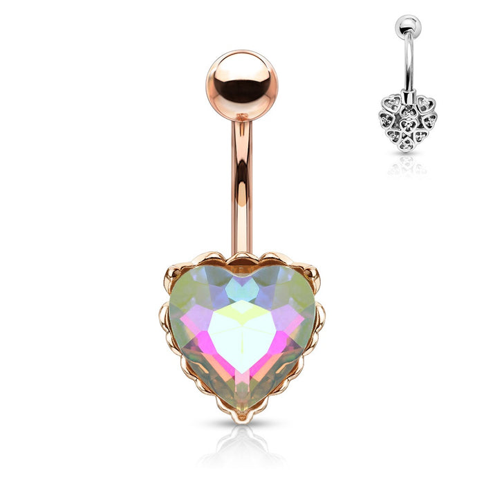 AB Effect Rose Gold Heart Belly Ring