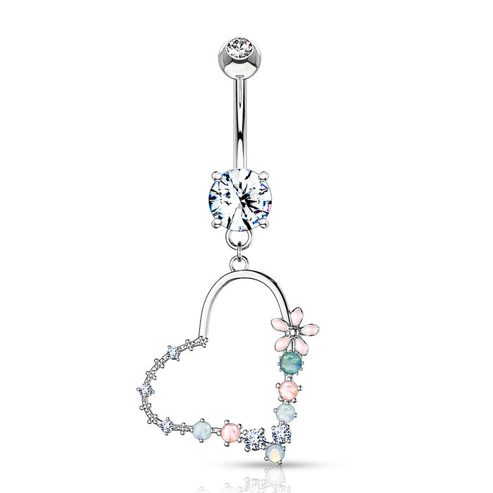 Heart with Flowers and Opalite Belly Ring