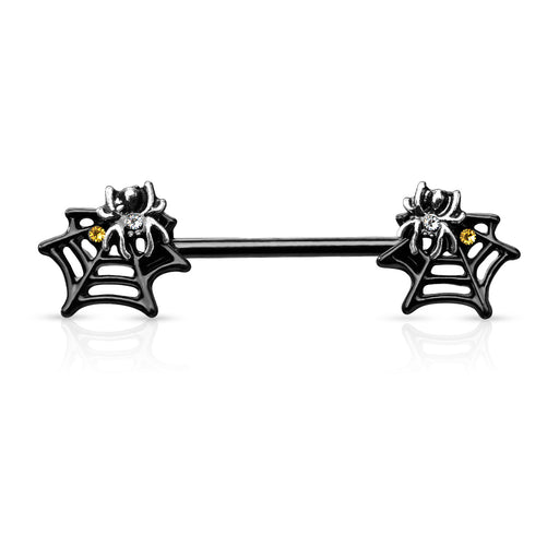 14G Spider Web Surgical Steel Halloween Barbell Nipple Ring