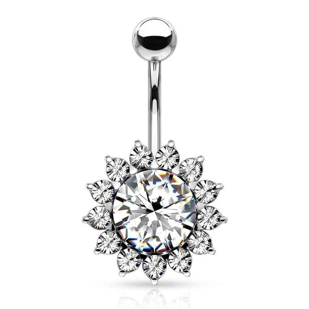 Large Clear CZ and Around Belly Ring