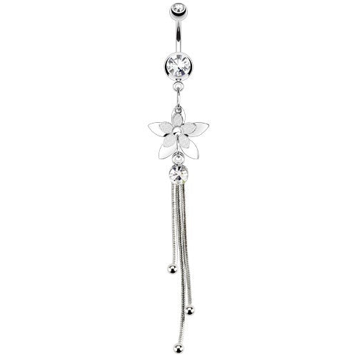 Long Layered Flower Belly Ring Belly Button Rings Bars — Belly Bling