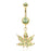 Gold Plated Lt Green Weed Belly Ring