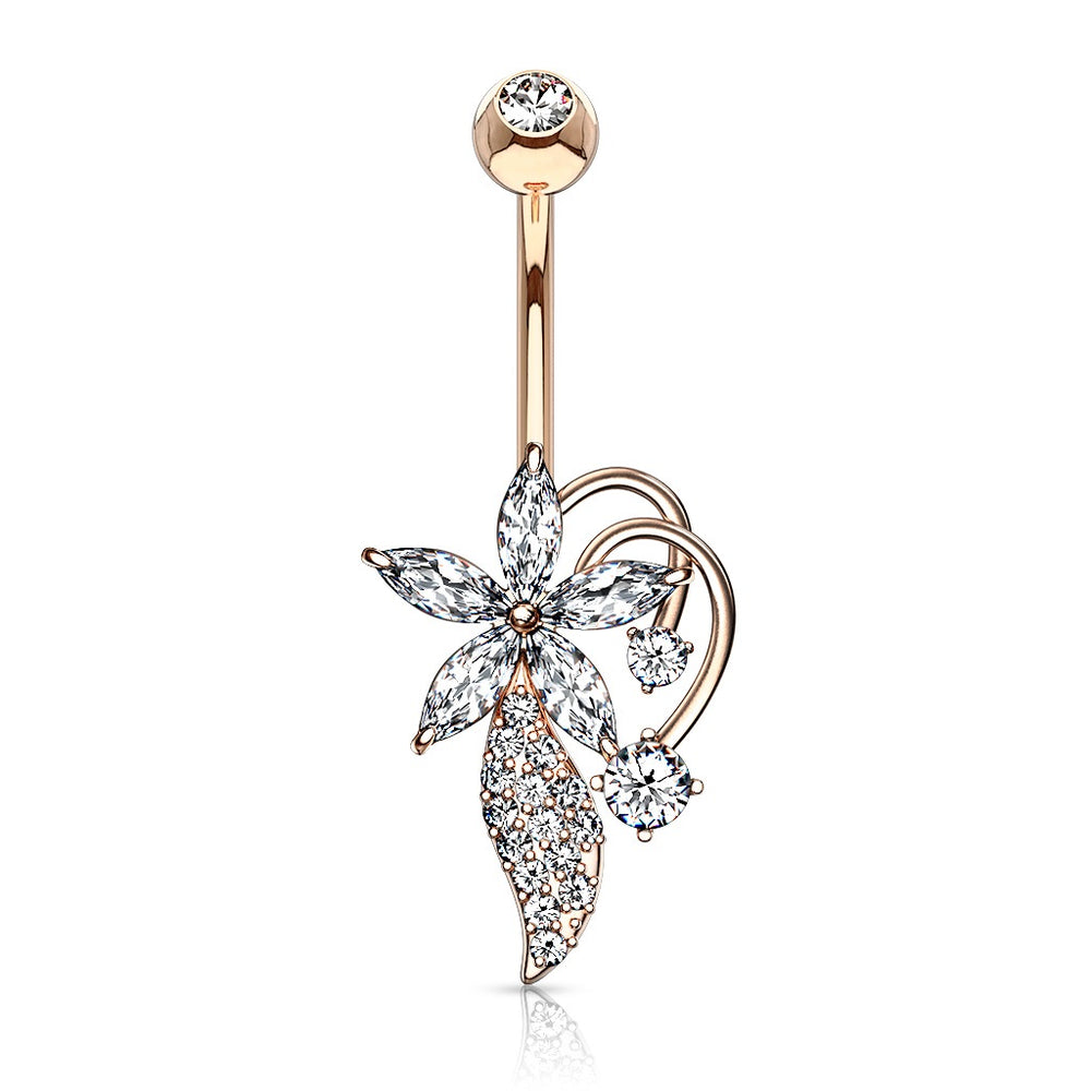 Marquise CZ Flower Bouquet Belly Ring Rose Gold