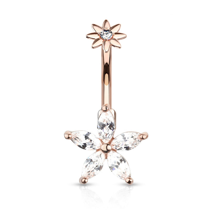 Marquise CZ Petals Flower Belly Ring - Rose Gold