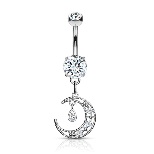 CZ Paved Crescent Moon Belly Ring