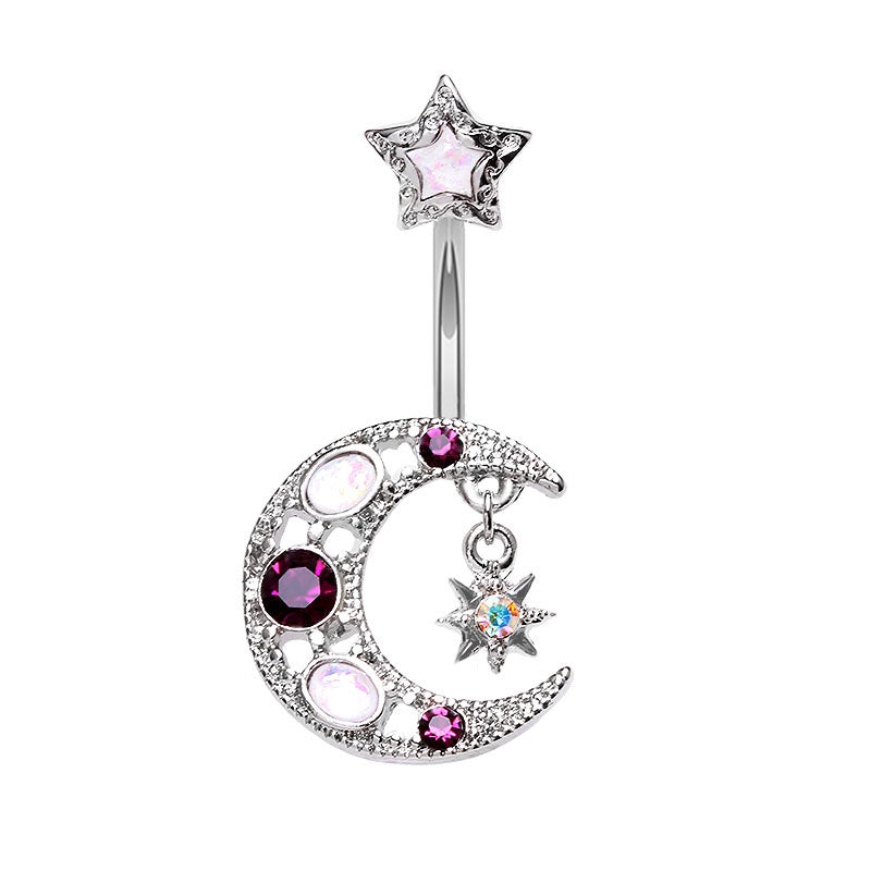 Opal Moon Star Belly Ring