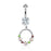 Crystal Flowers and Gems Set Circle Dangle Belly Button Ring - Silver