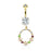 Crystal Flowers and Gems Set Circle Dangle Belly Button Ring - Gold