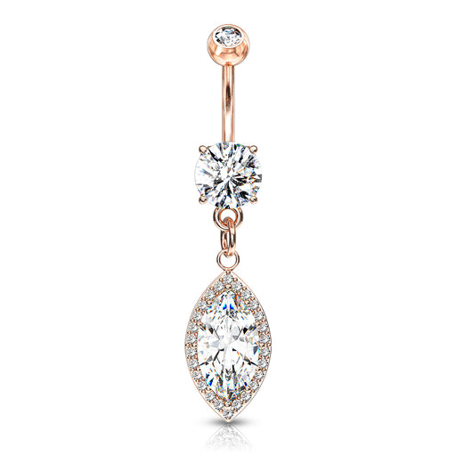 Marquise CZ Dangle Almond Rose Gold Prong Set Belly Ring