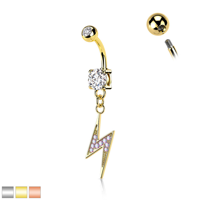 Lightning Bolt CZ Dangle 316L Surgical Steel Belly Button Ring