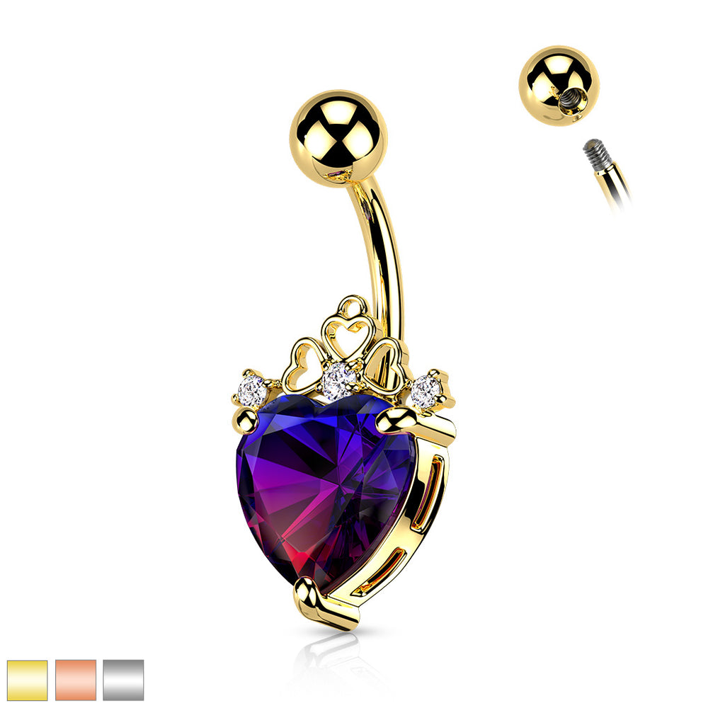 Heart Crystal Filigree 316L Surgical Steel Belly Button Ring