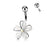 Silver CZ White Flower Belly Button Ring