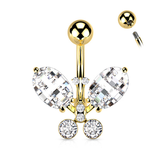 Clear Faceted Gold Crystal Butterfly Belly Button Ring