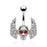 Skull with Red Gem Eyes and Angel Wings Belly Ring