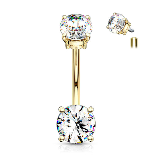 Internally Threaded Gold Double Prong Belly Ring