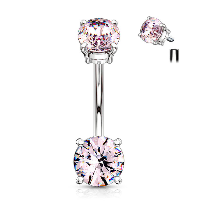 Internally Threaded Pink Double Prong Belly Ring