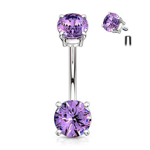 Internally Threaded Purple Double Prong Belly Ring