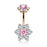 Double 7 CZ Internally Threaded Rose Gold Pink Flower Belly Button Ring