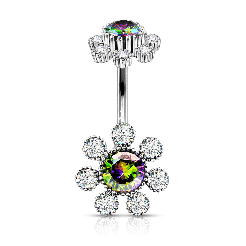 Vitrail Medium Center Silver Plated Flower Belly Button Ring