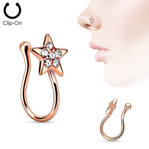 Rose Gold Star with Gems Fake Clip On Nose Ring