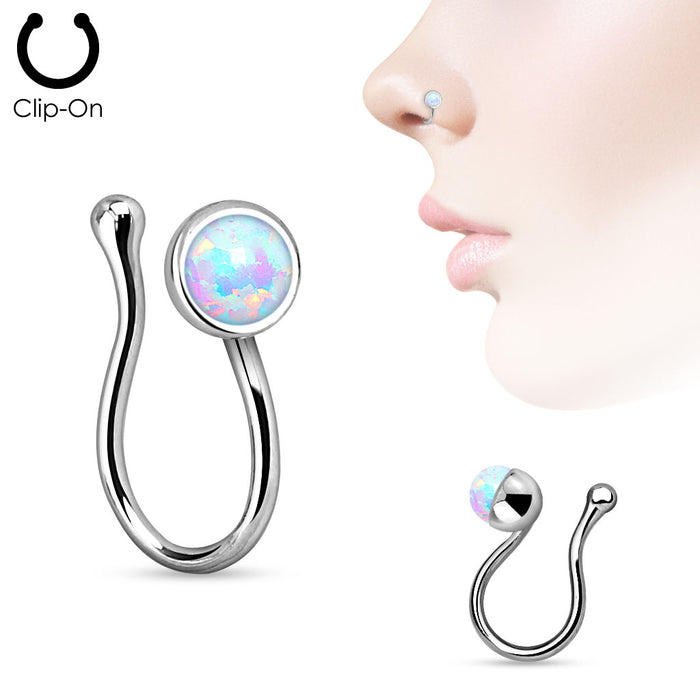 Opal Gem Fake Clip On Nose Ring