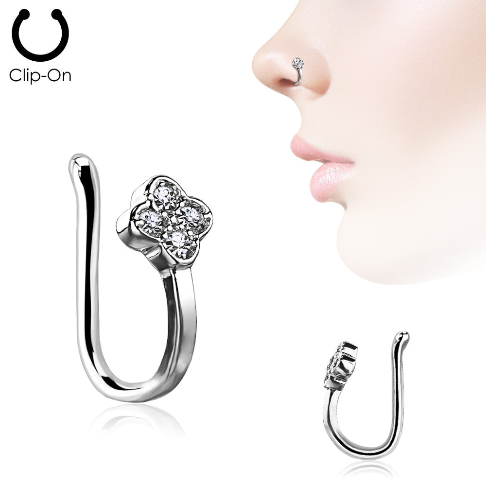 CZ Paved Dia Flower Fake Clip On Nose Ring