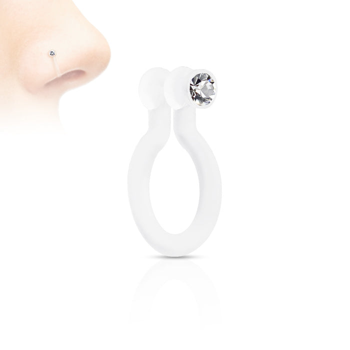 Clear Acrylic Fake Nose Ring with CZ — Belly Bling