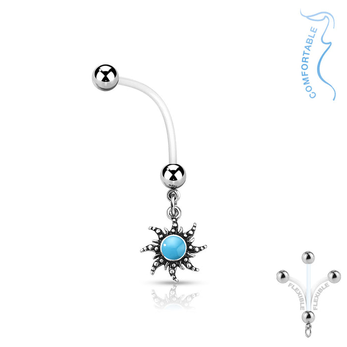 Flexible Turquoise Sun Pregnancy Belly Ring
