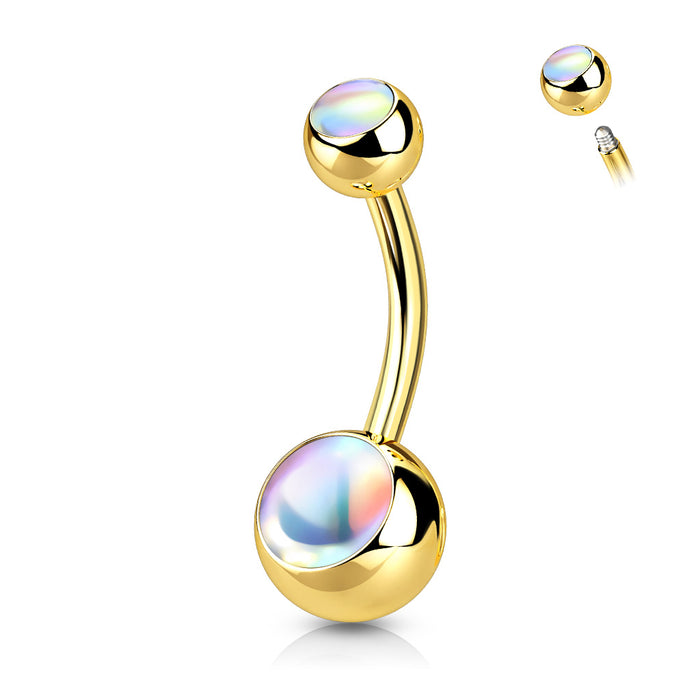 Moonstone Gold Iridescent Double Gem Belly Ring
