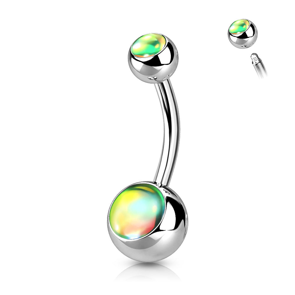 Moonstone Green Iridescent Double Gem Belly Ring
