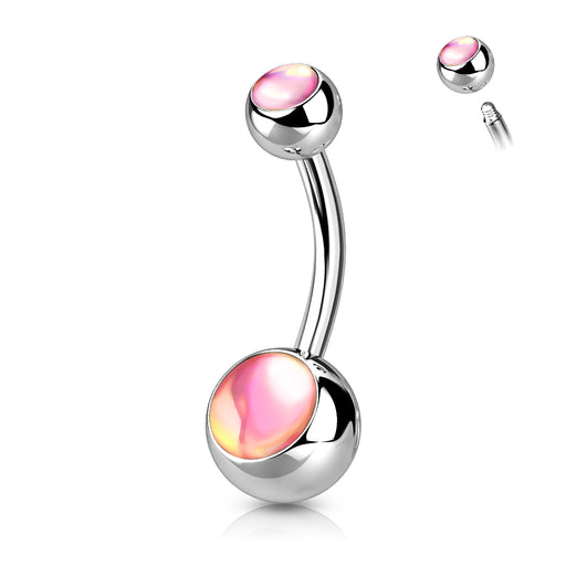 Moonstone Pink Iridescent Double Gem Belly Ring