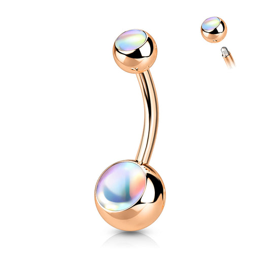 Moonstone Rose Gold Iridescent Double Gem Belly Ring