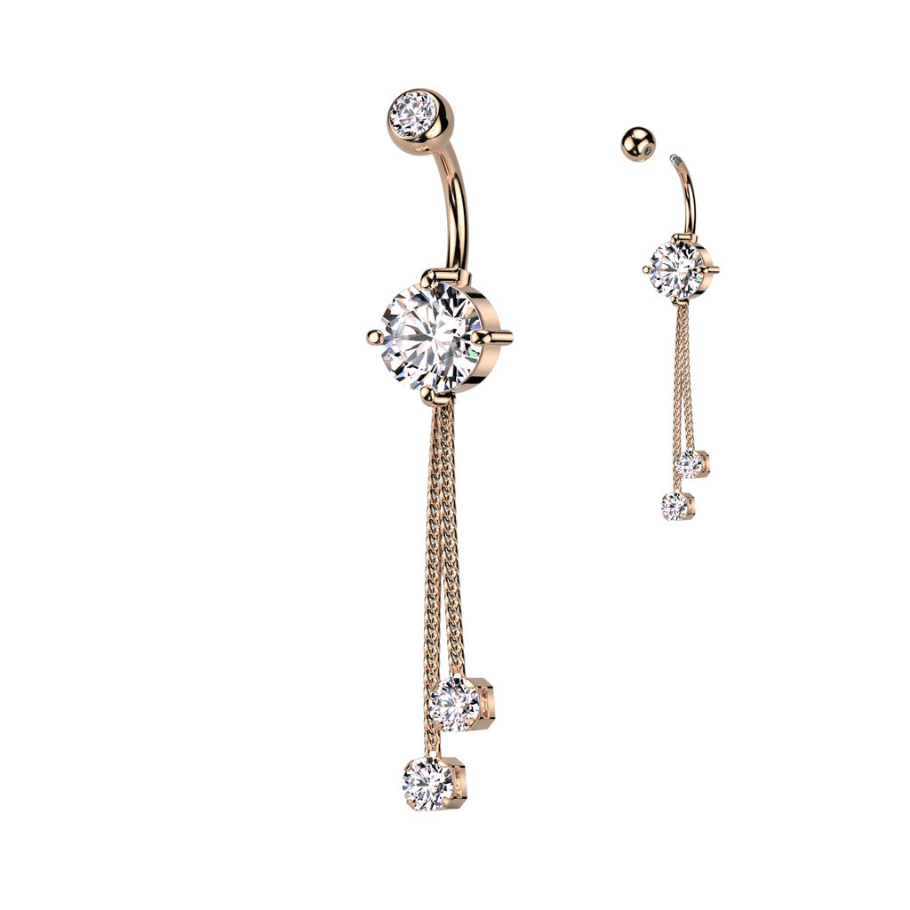 Rose Gold Double Jeweled Rope Chain Dangle Belly Button Ring — Belly Bling