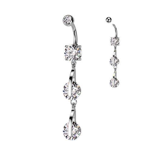 Double CZ Dangle Silver Surgical Steel Belly Ring