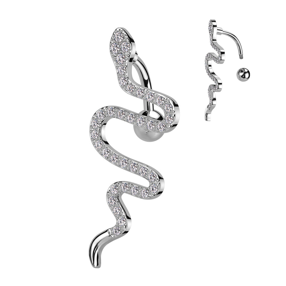 Steel Top Drop CZ Pave Snake Belly Button Ring