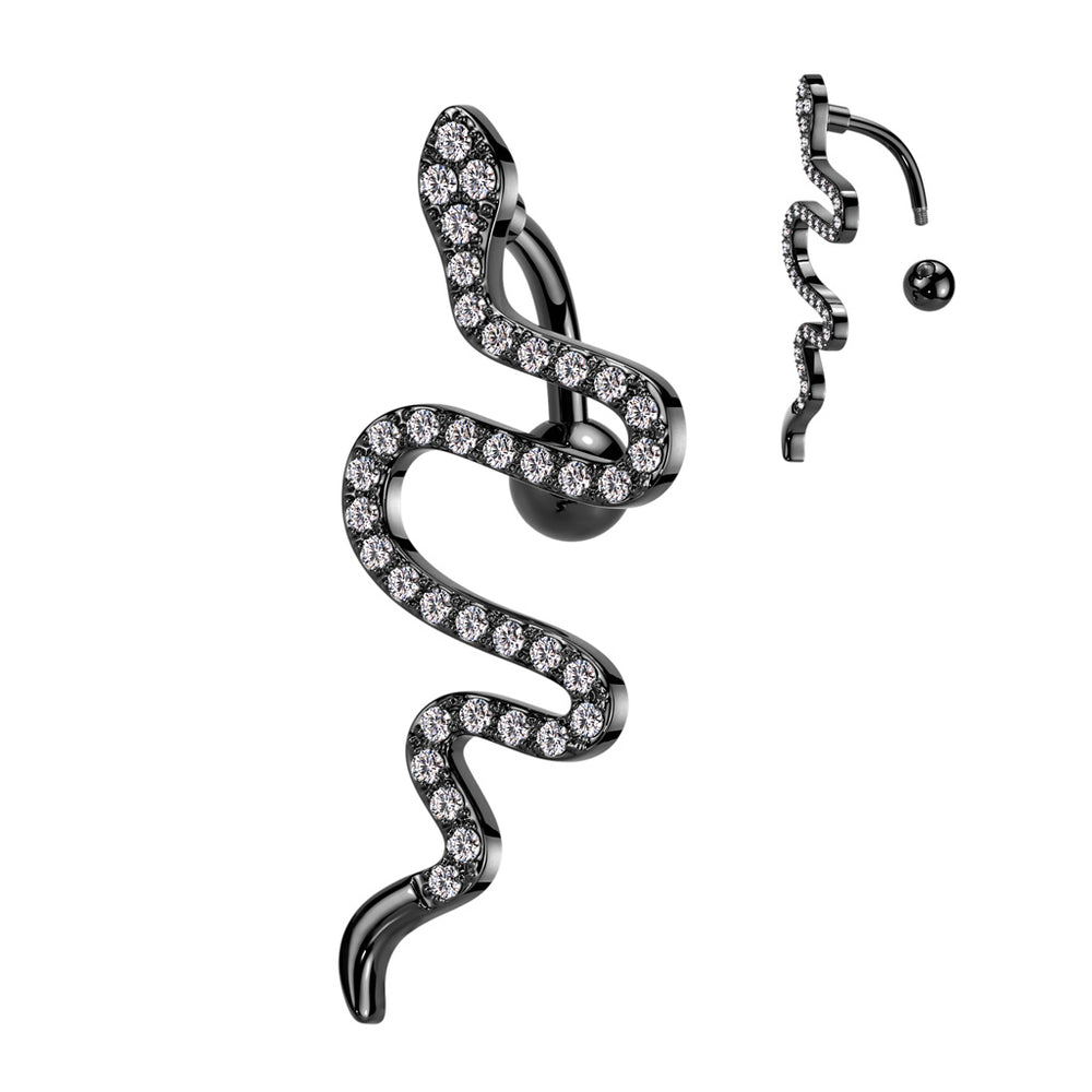 Black Top Drop CZ Pave Snake Belly Button Ring