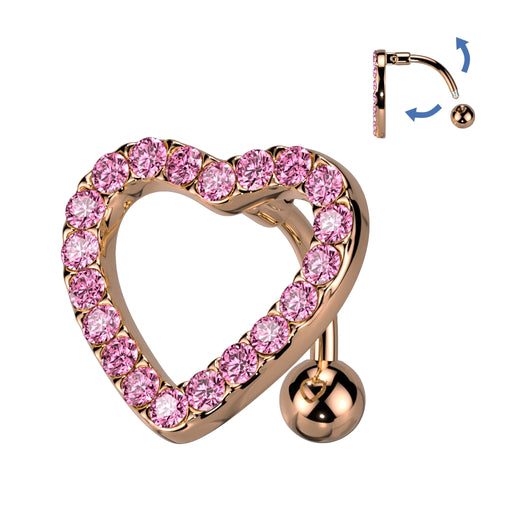Rose Gold with Pink Gems Heart Shield Belly Button Ring