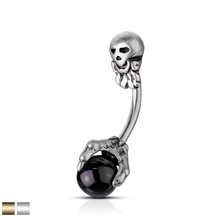 14 Gauge Skull Claw Holding Black Ball 10mm Halloween Belly Ring