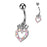 Iridescent CZ Heart and Crown Steel Belly Ring