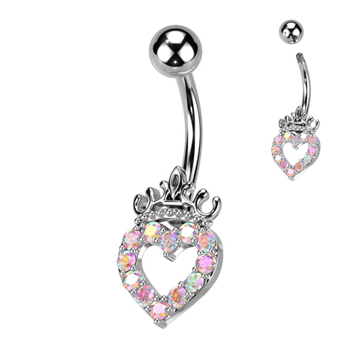 Clear Gem Sparkling Pink Heart Full of Love Dangle Belly Ring
