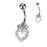 Clear CZ Heart and Crown Steel Belly Ring