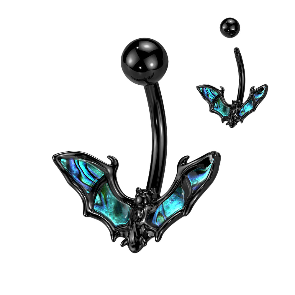 Black Bat with Abalone Shell Wings Belly Button Ring