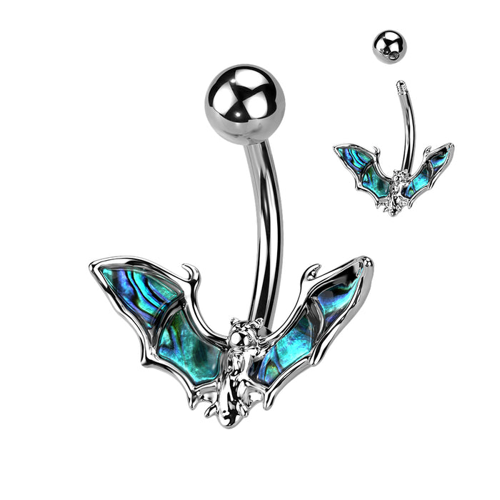 Steel Bat with Abalone Shell Wings Belly Button Ring