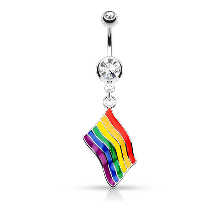 Rainbow Gay Pride Flag Dangle Double Jeweled Belly Ring